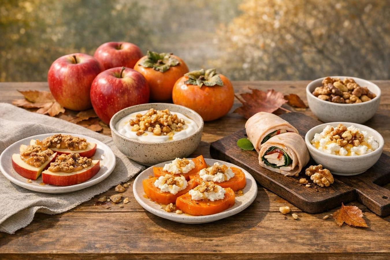 Mele e cachi d&rsquo;autunno: quattro spuntini facili e proteici da preparare in pochi minuti