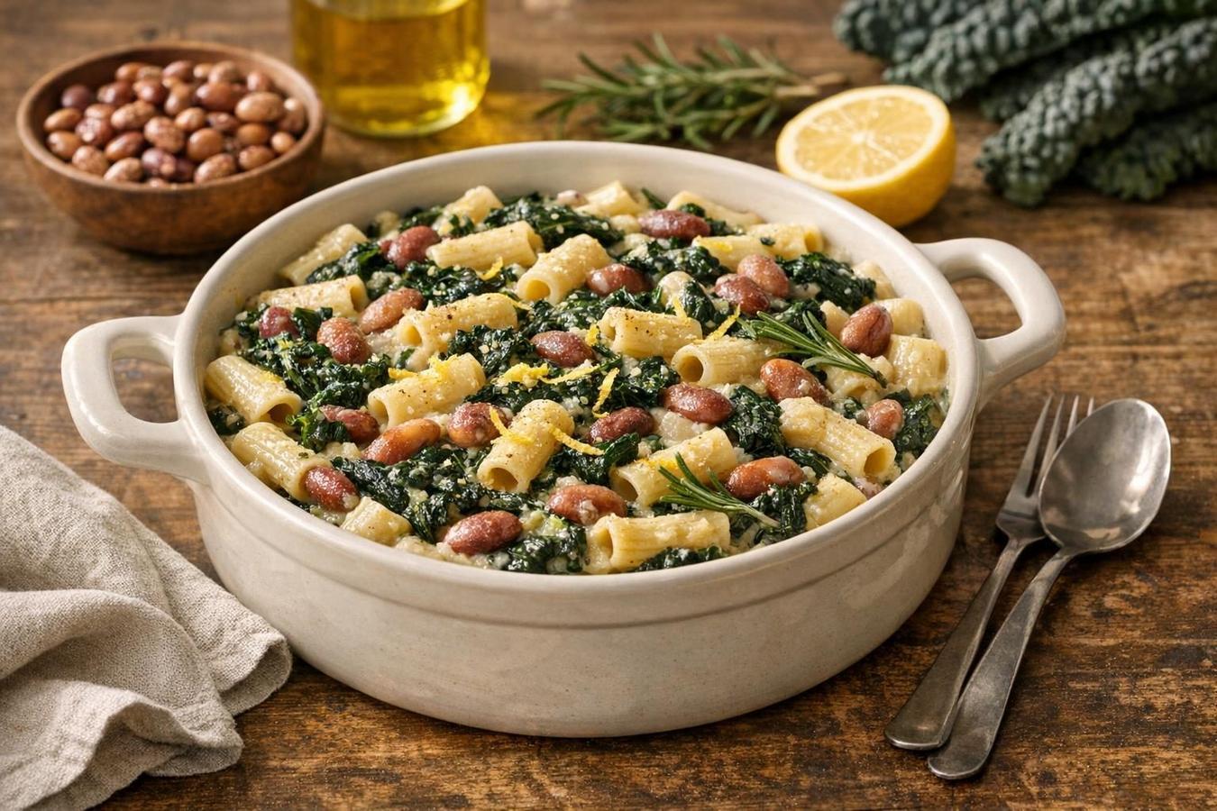 Pasta con cavolo nero e borlotti: una cena autunnale morbida e consistente