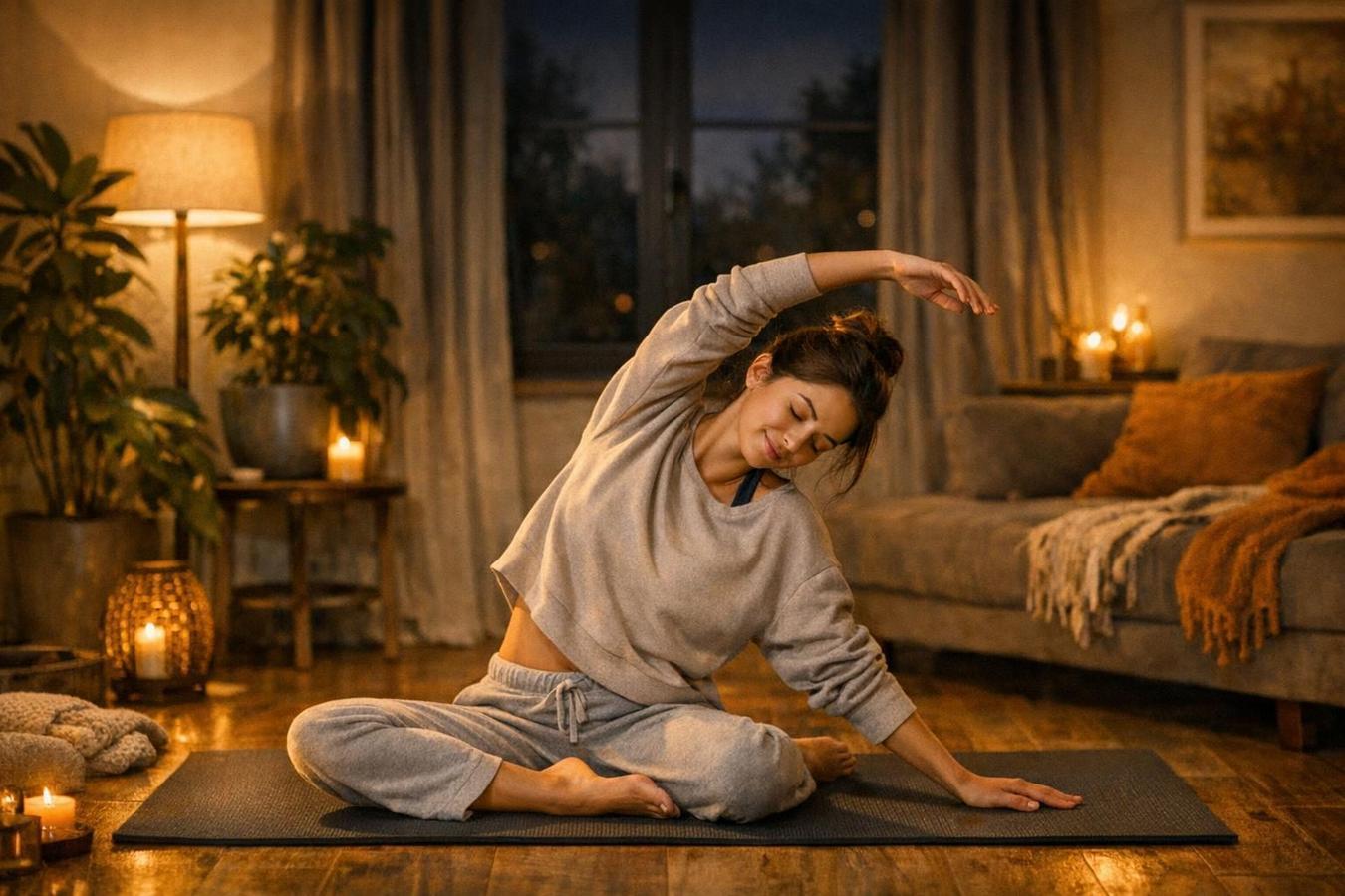 Stretching serale in autunno: una routine di 10 minuti per dormire meglio