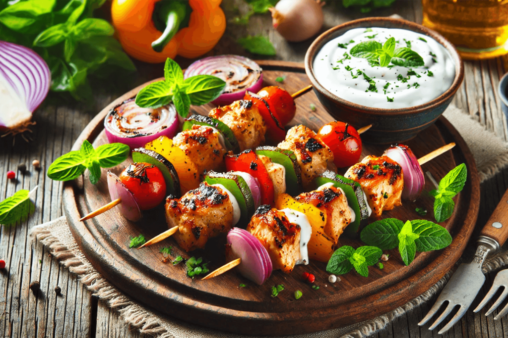 Spiedini di Pollo alla Griglia con Salsa allo Yogurt