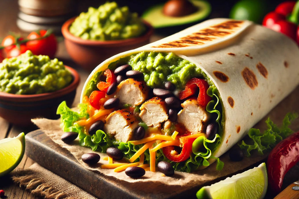 Burrito di Pollo e Fagioli Neri con Salsa Guacamole