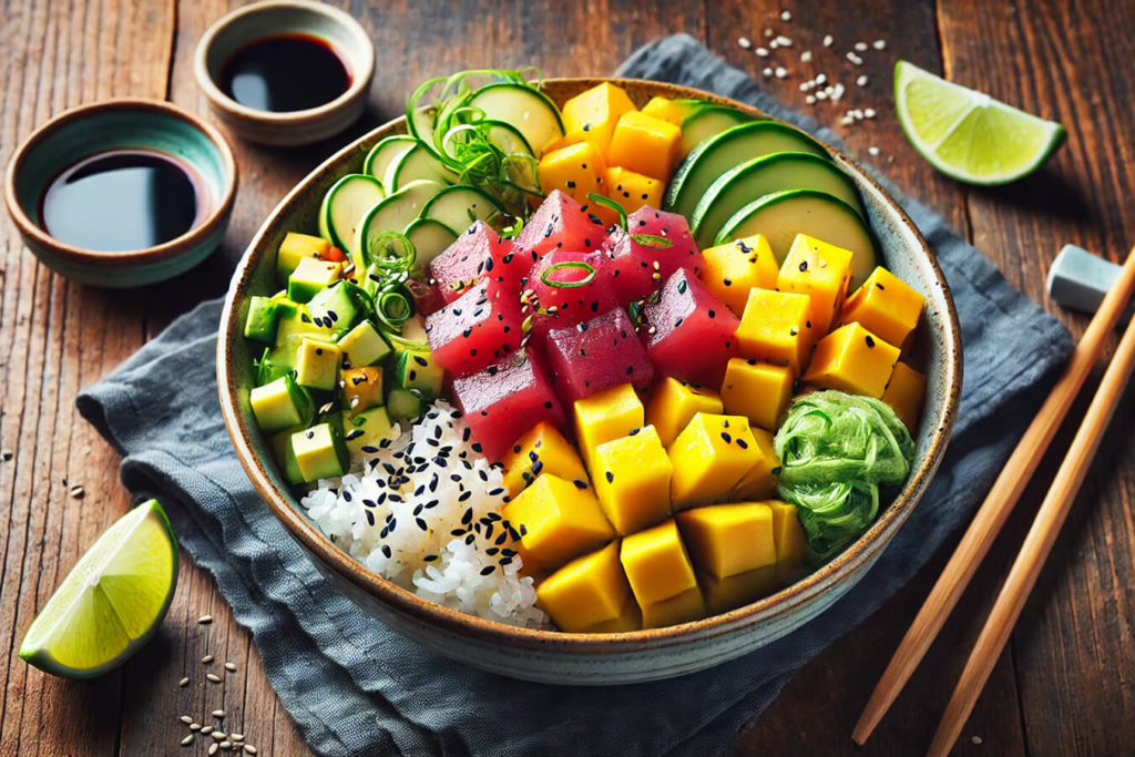 Poke Bowl con Tonno Crudo, Mango e Salsa di Soia