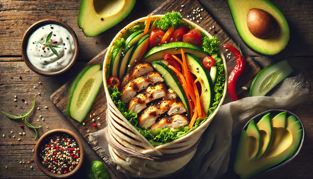 Wrap di Pollo alla Griglia con Avocado e Verdure Croccanti