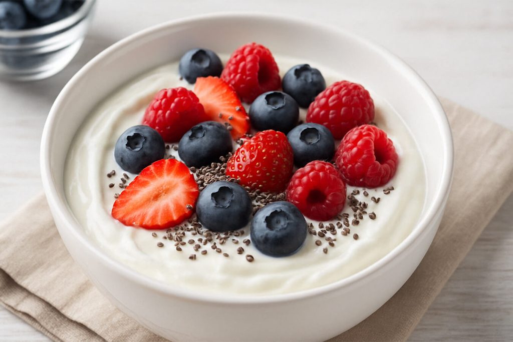 Ricetta 1: Yogurt greco con frutti di bosco e semi di chia