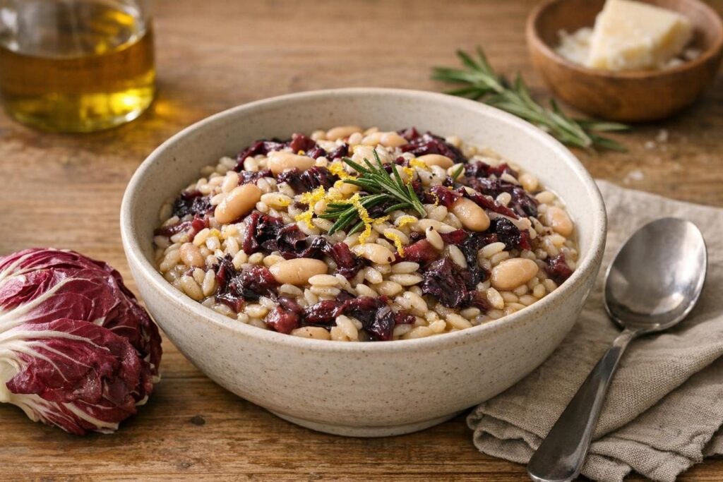 Orzo cremoso con radicchio precoce e cannellini: una pentola per fine settembre