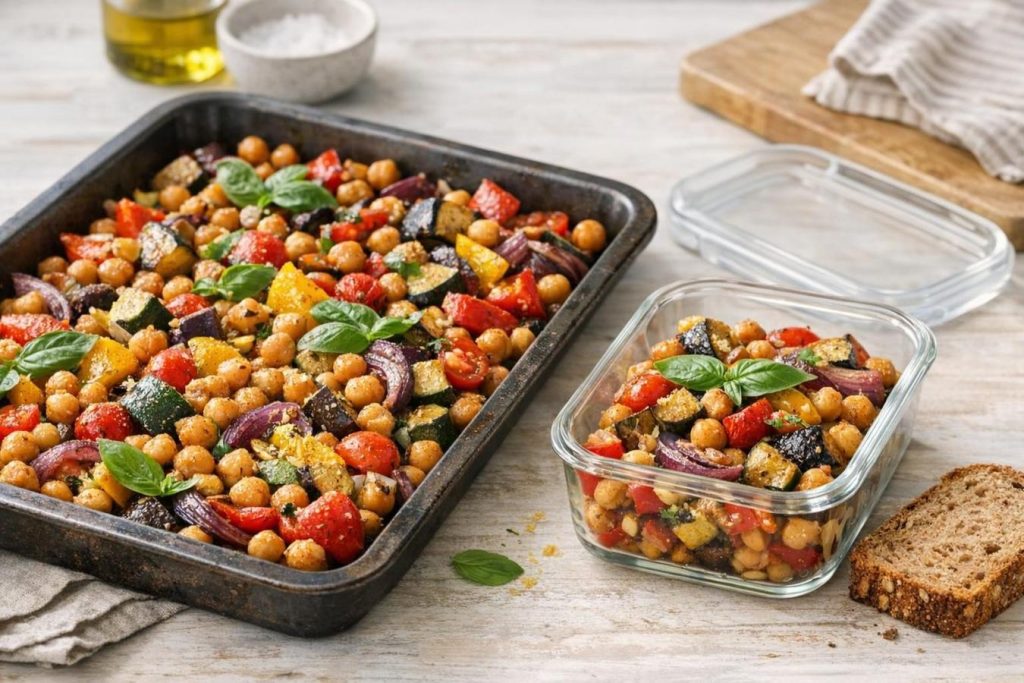 Teglia di fine estate con ceci e verdure: una ricetta, due pasti