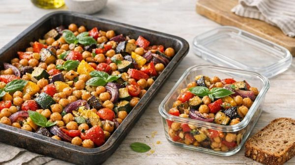 Teglia di fine estate con ceci e verdure: una ricetta, due pasti