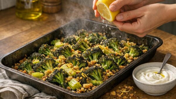 Broccoli d’ottobre in teglia: cottura sfalsata per gambi teneri e cimette dorate
