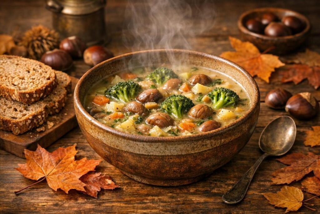 Zuppa autunnale con castagne e broccoli: una cena calda per ottobre